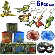 6Pcs Set Gigantosaurus 2D Rubber Keyrings & Magic Spring Coil PlayToy Xmas Gift
