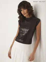 Mint Velvet Brown Sequin Knit TankTop (W63568) | $205