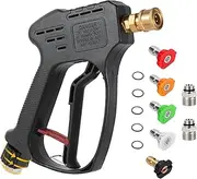 Short Pressure Washer Gun, 5000 PSI Max Swivel High Pressure Washer Handle with 5 nozzles, M22 14MM Swivel Connect & M22 15MM, Car Washer Extension Wand Power Washer Gun for Driveway, Yard, Fence