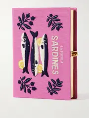 [Olympia Le-Tan] Olympia Le-Tan - Sardines Embroidered Appliquéd Canvas Clutch - Pink - One size One size Pink