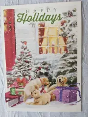 2 Golden Puppy Christmas Cards Snow Gifts Happy Holidays Retriever Labrador