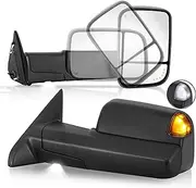 Towing Mirrors w/Power Heated Compatible for 2009-2018 Dodge Ram 1500 2500 3500/19-24 Ram 1500 Classic w/LED Turn Signal Light White Running Light Temperature Sensor - 2 PCS (Black)