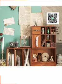在飛比找樂天市場購物網優惠-桌面收納盒辦公室書桌抽屜置物架復古木制文具手賬印章柜分隔書架