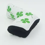 [Ronsit] Green Four-Leaf Clover Golf Putter Head Cover Headcover Shamrock Embroidered Blade Fit All Brands