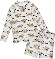 [ZZXXB] Corgi Dog with Bat Boys Swimsuit Rash Guard Toddler Kids Long Sleeve Swim Shirt and Trunks