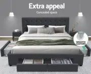 Artiss Bed Frame Double Size with 4 Drawers Grey