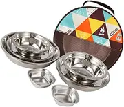 Abaodam 1Set Outdoor Stainless Steel Camping Dishes Tableware for Bbqs Picnics and Outdoor Dining Food Grade Resistant Compact Plates Bowls for Beach and Trekking