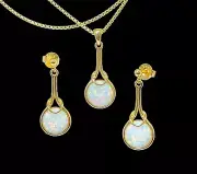 Stunning White Opal Earrings And Necklace Set. Vermeil . 925 Sterling Silver.