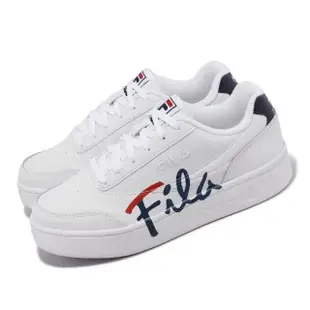 【FILA】休閒鞋 Court LUX Premium 白 海軍藍 男女鞋 小白鞋 皮革 草寫 微厚底 斐樂(4C304X123)