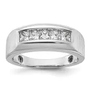 14k White Gold 1 Ct. Lab Grown Diamond VS/SI+ G+ Five Stone Polished and Satin Men's Ring