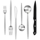 24 Pieces Matte Silverware Set with Steak Knives, Stainless Steel Flatware Cu...