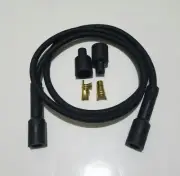 28" SUPPRESSION CORE STRAIGHT VINTAGE BRAIDED CLOTH ALL BLACK SPARK PLUG WIRE