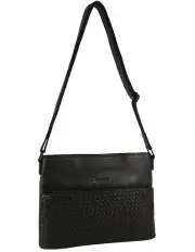 [PIERRE CARDIN] Leather Embossed Woven Cross-Body Bag in Black