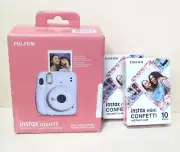 FUJIFILM INSTAX MINI 11 CAMERA LILAC PURPLE & (2) CONFETTI INSTANT FILM 10 SHEET
