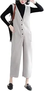 [YiKeGuiHuaShu] Thickened Woolen Overalls for Women, Slimming Winter wear, Korean Style Size Loose V-Neck Wide-Leg Jumpsuit