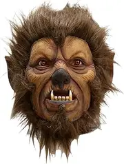Halloween Horror Mask, Breathable Latex Scary Full Head Werewolf Mask with Hair Costume for Party Carnival