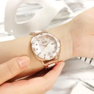 【NATURALLY JOJO】珍珠母貝 閃耀晶鑽 藍寶石水晶玻璃 陶瓷不鏽鋼手錶 白x玫瑰金 38mm(JO96988-80R)