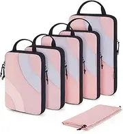 BAGSMART Compression Packing Cubes, BAGSMART 6 Set Travel Cubes for Carry on Suitcases, Suitcase Organizers Bag Set & Luggage, Lightweight with Shoe Bag, 01-Baby Pink