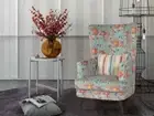 Titus Beauty High Back Wing Chair Premium Suede Floral Fabric Upholstered Modern