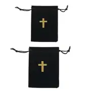 Pack of 10 Cross Velvets Bag Soft Black Drawstring Bag for Jewelry Preservation