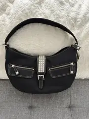Vintage Franco Sarto Y2K Satchel Tote Nylon Black Handle Bag New