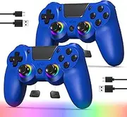 TJPD 2 Pack for PS4 Controller, Wireless Controller for PS4/Pro/Slim/PC, with 2 Rear Button and 2 USB-C Cable (Blue)