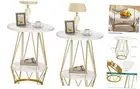 Round End Table, 2-Tier Marble Sofa Side Table with Storage Shelf, Pack of 2