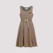 [Miu Miu] Miu Miu-Beige Mini Silk Dress-Donna 40 IT