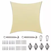 COLOURTREE Sun Shade Sail 14' x 14' 190 GSM Elastic Hem HDPE Beige w/ Square Kit