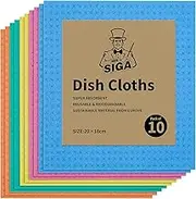 MR.SIGA Reusable Dish Cloths, Cellulose Sponge Cloth for Kitchen, Absorbent Cleaning Cloth, 10 Pack, Multi Colors