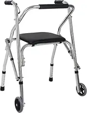 Rollator Walker Lightweight Mobility Aid Compact Folding Walker with Adjustable Height and 5 Inches Wheels for Seniors Supports up to 350 lb
