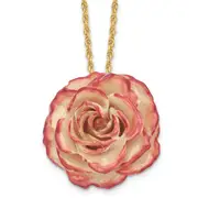 Fashion Lacquer Dipped Cream And Fuchsia Real Rose With 20 Inch Gold-Tone Necklace