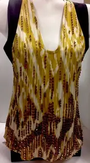 Dries Van Noten Gold Beaded Silk Top Nee With Tags Size S