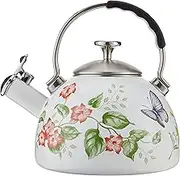 Lenox Butterfly Meadow Tea Kettle, 2.5 Quarts, White, Blue, Enamelware