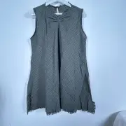 Cynthia Ashby Womens Plaid Tunic Top Size Large Fringed Trim Sleeveless New