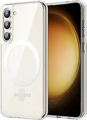 JETech Magnetic Case for Samsung Galaxy S23 6.1-Inch, Compatible with MagSafe, Shockproof Protective Phone Cover, Non-Yellowing Hard Clear PC Back (Clear)