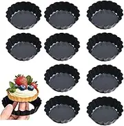 CAASFOOY Nonstick Mini Tart Pan,4 Inch Carbon Steel Non Stick Mini Tart Tins Set, 12PCS Round Tart Tins with Removable Bottom, Quiche Pan, Easy to Releasefor Egg tarts, Fruit Pies, Baking Cakes
