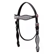 Western Black Leather Set of Headstall and Breast Collar with Leather Overlay