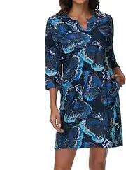 [Lightbare] Women’s 3/4 Sleeve Dress with Pockets UPF 50+ Casual Sun Dress Breathable Quick Dry for Beach Hiking Outdoors Party