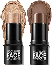 FOCALLURE 2 Pcs Mineral Cream Contour Stick,Moisturize Highlighter and Bronzer Pen,Non Stick Face Brightens & Shades Pencil,Long Lasting & Smooth Gliding Face Illuminator Makeup,Medium-deep