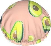 Many Avocado Images Print Various Activities Shower Cap Reusable Soft And Lightweight Bath Hair Cap Long Hair