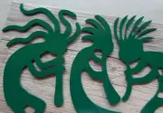 Set of 3 Small Kokopelli Musicians Metal Wall Art 11" Tall Dark Green Finish