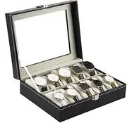 Watch Display Box Multifunctional Watch Case, 10 Slot Display Case, Smooth Faux Leather Interior, Organizer Case for Men and Women, Black Watch Cases for Men FANDIAO