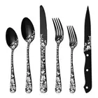 24-Piece Black Silverware Set with Steak Knives for 4, Unique Stainless Steel...
