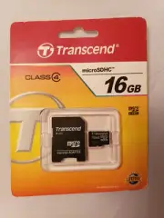 New. Unopened Transcend 16GB MicroSD HC Memory Card. Class 4