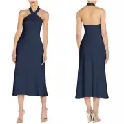 AIDAN AIDAN MATTOX Womens Blue Lined Open Back Sleeveless Midi Sheath Dress 14