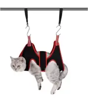 Pet Grooming Hanging Hammock Harness for Small Dogs Cats, XS Black&red