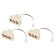 Phone Jack Splitter 6P4C 2Way Socket Adapter w Telephone Extension Cord 3Pack