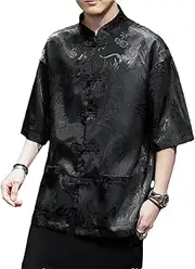 [Generic] Chinese Style Retro Tang Suit Rayon Printed Dragon Suit Plus Size Men's Oriental Short-Sleeved