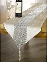 OZXCHIXU(TM) 13inch x 72inch Table Runner with Diamante Strip and Tassels (Beige)